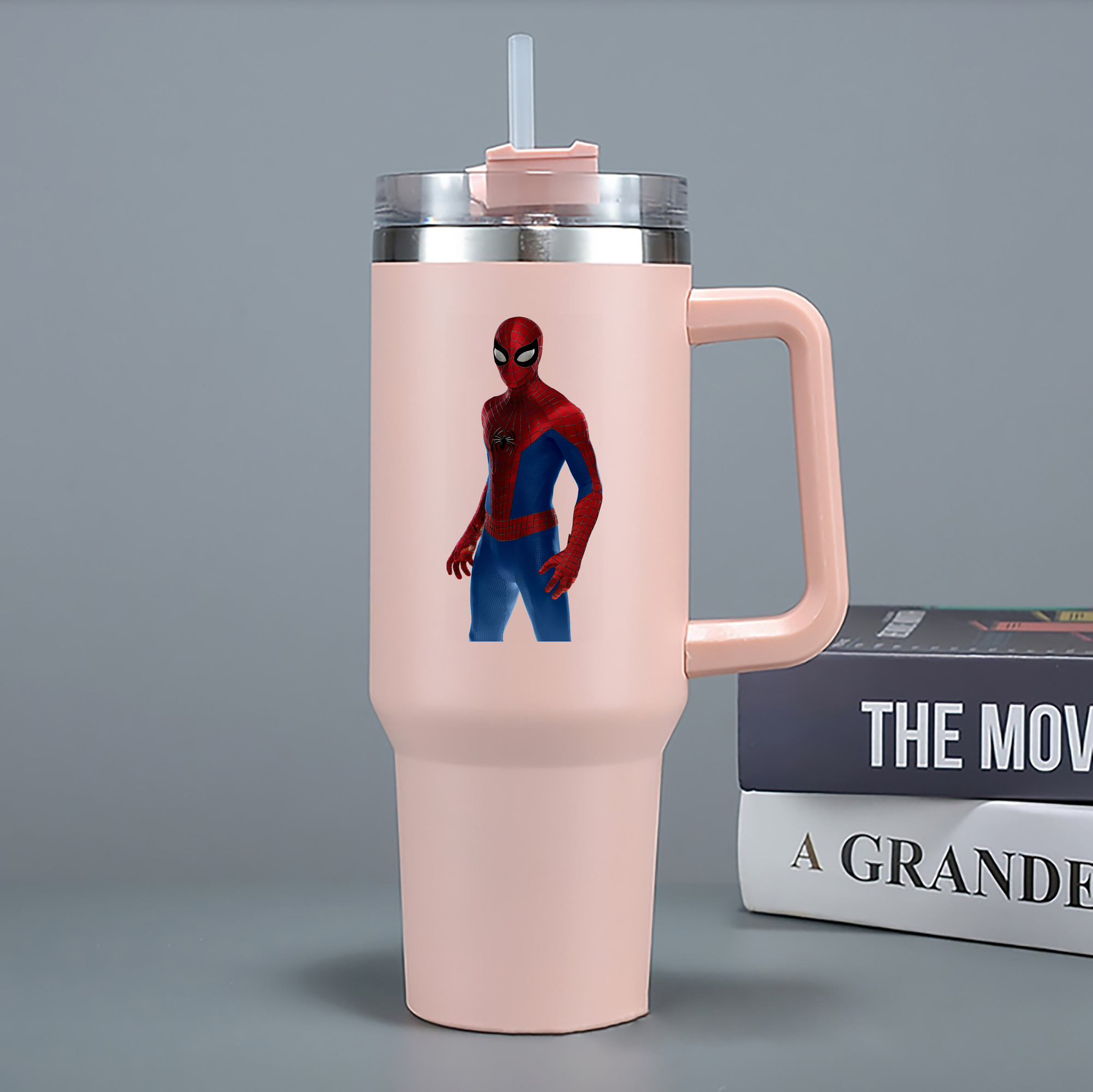 （画像用） Spider Man スパイダーマン 1200mL車用タンブラー - クリスタルステッカー（プラスチックストロー付き）